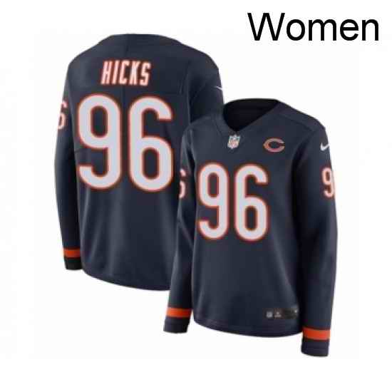 Womens Nike Chicago Bears 96 Akiem Hicks Limited Navy Blue Therma Long Sleeve NFL Jersey